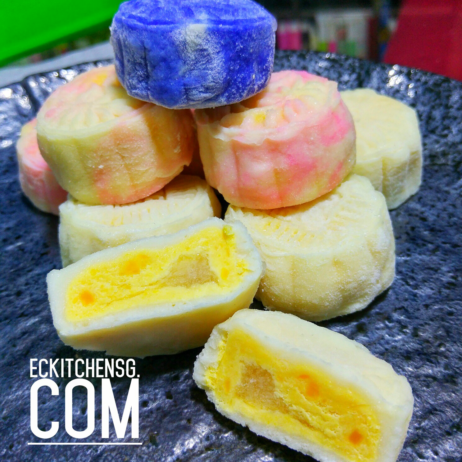 Bird's Nest Snow Skin Mooncakes with Salted Egg Yolks Custard - eckitchensg